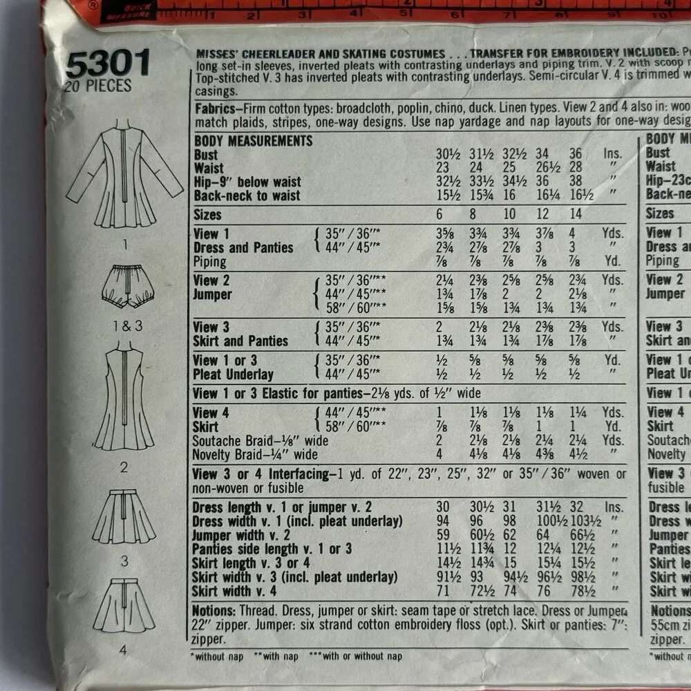 Vintage 80s Simplicity Sewing Pattern 5301 Ice Skater Cheerleader Dress & Skirt